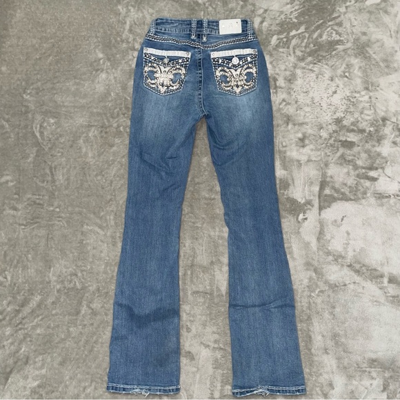 Answer Me Embellished Bootcut Jeans Size 1 Rhinestone Pocket Blue Denim (25) - Picture 2 of 8